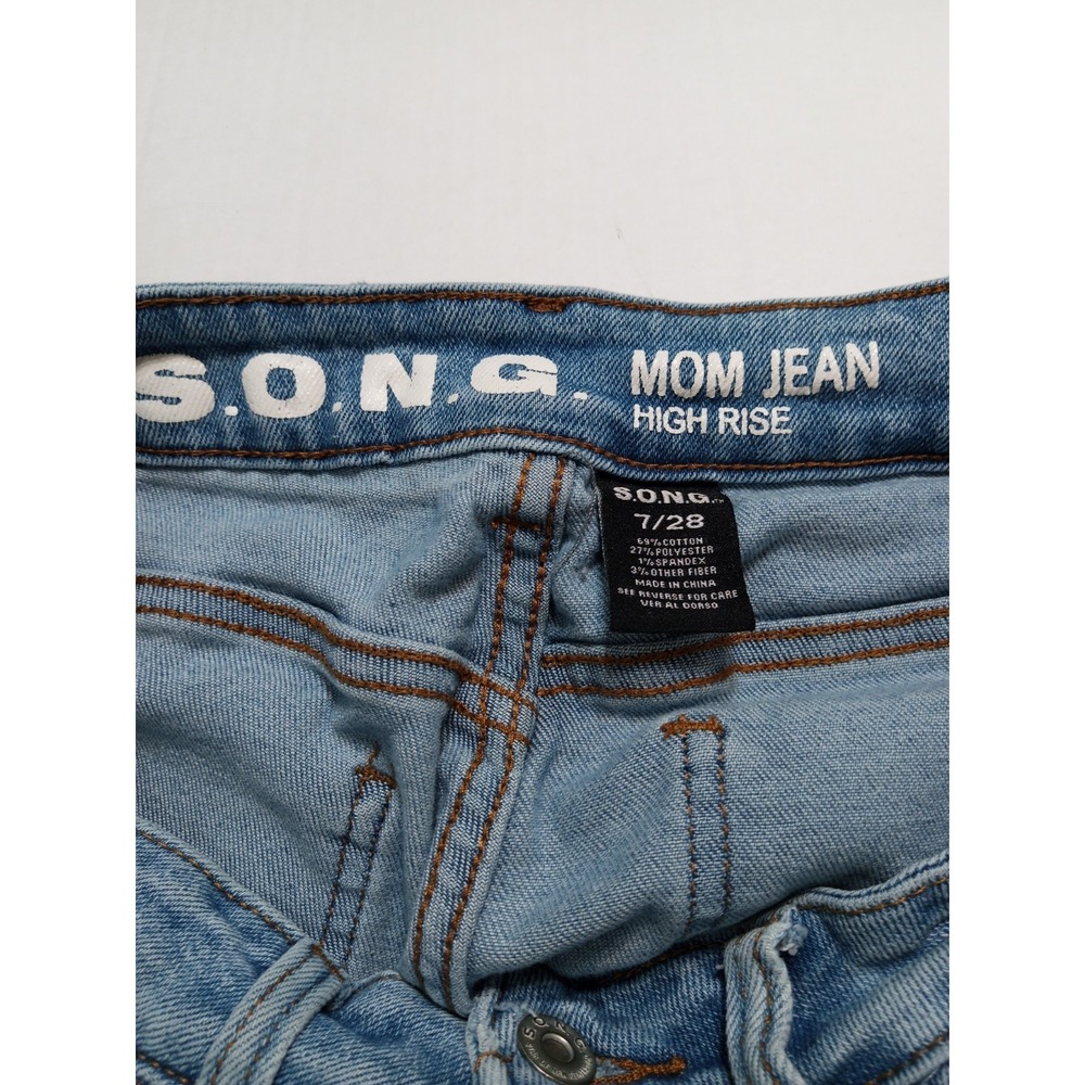 SONG Mom Jeans High Rise7/28 Light Wash Blue / Stretchy Excellent - Picture 7 of 16